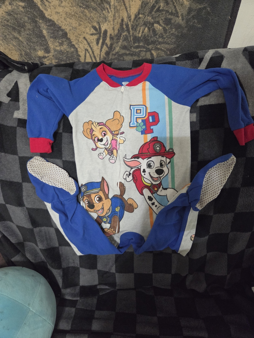 Paw Patrol Blue, White & Red Character Zip Footed Pajamas